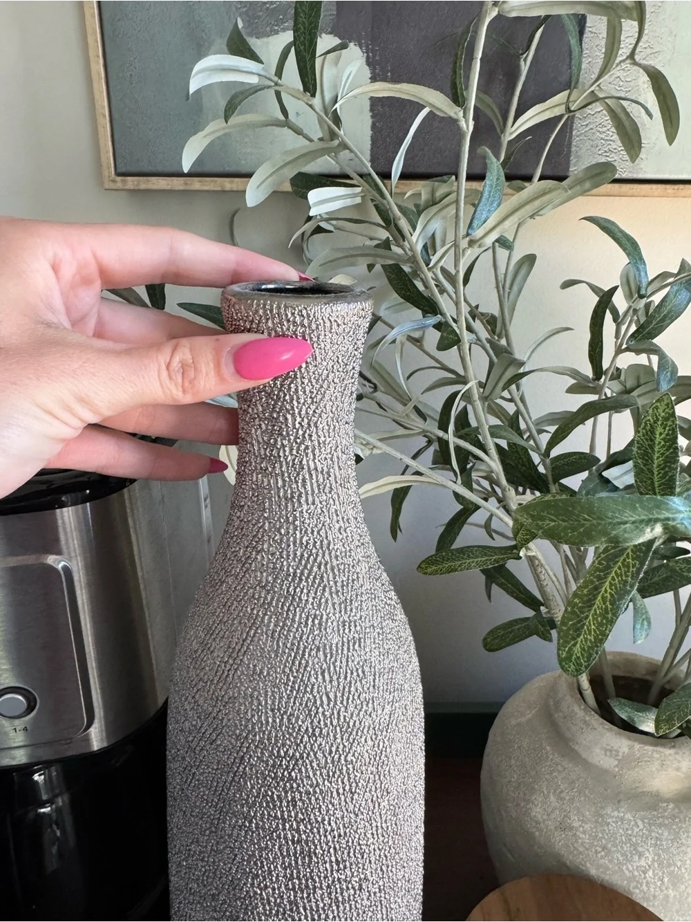 Silver Textured Vase | Tall Ceramic Home Decor